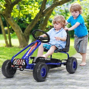7 in. Blue 4-Wheel Kids Pedal Powered Ride On Go Kart with Adjustable Seat and Handbrake