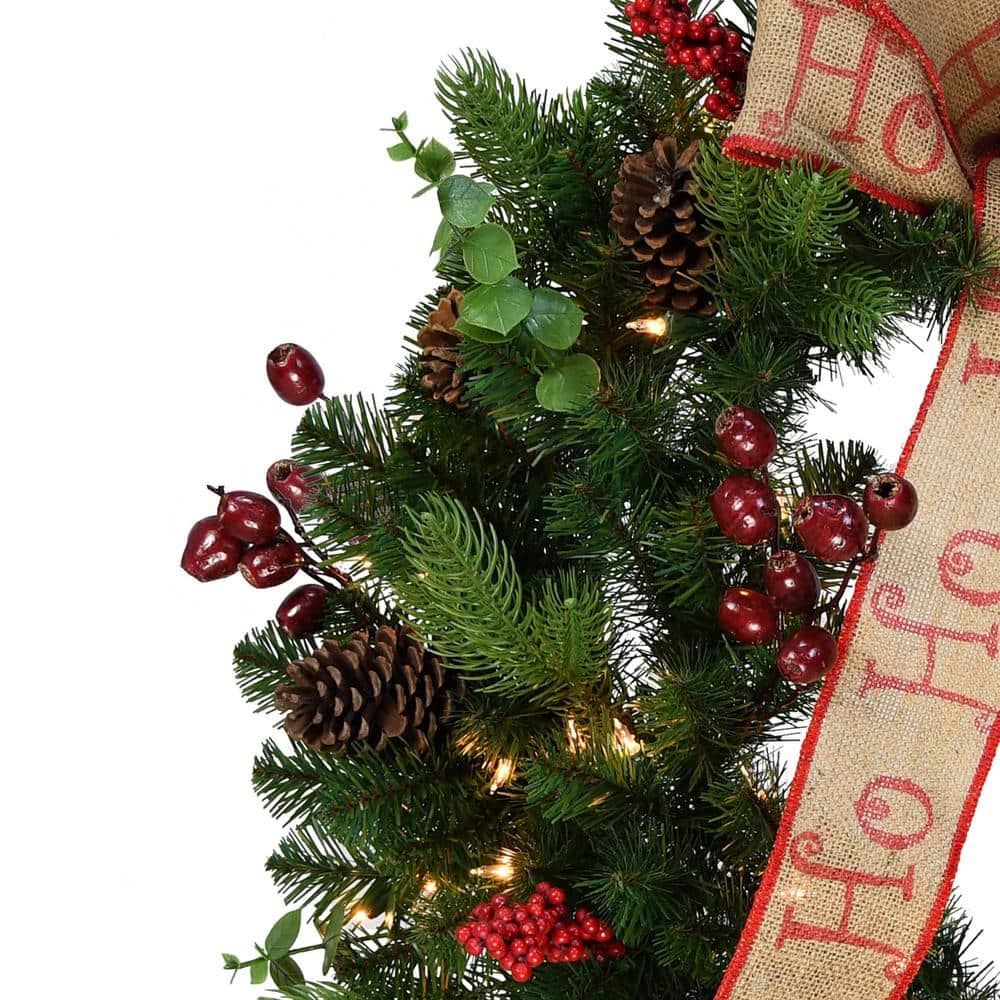 Green 30" Pre-Lit Artificial Christmas Wreath with Burlap Bow