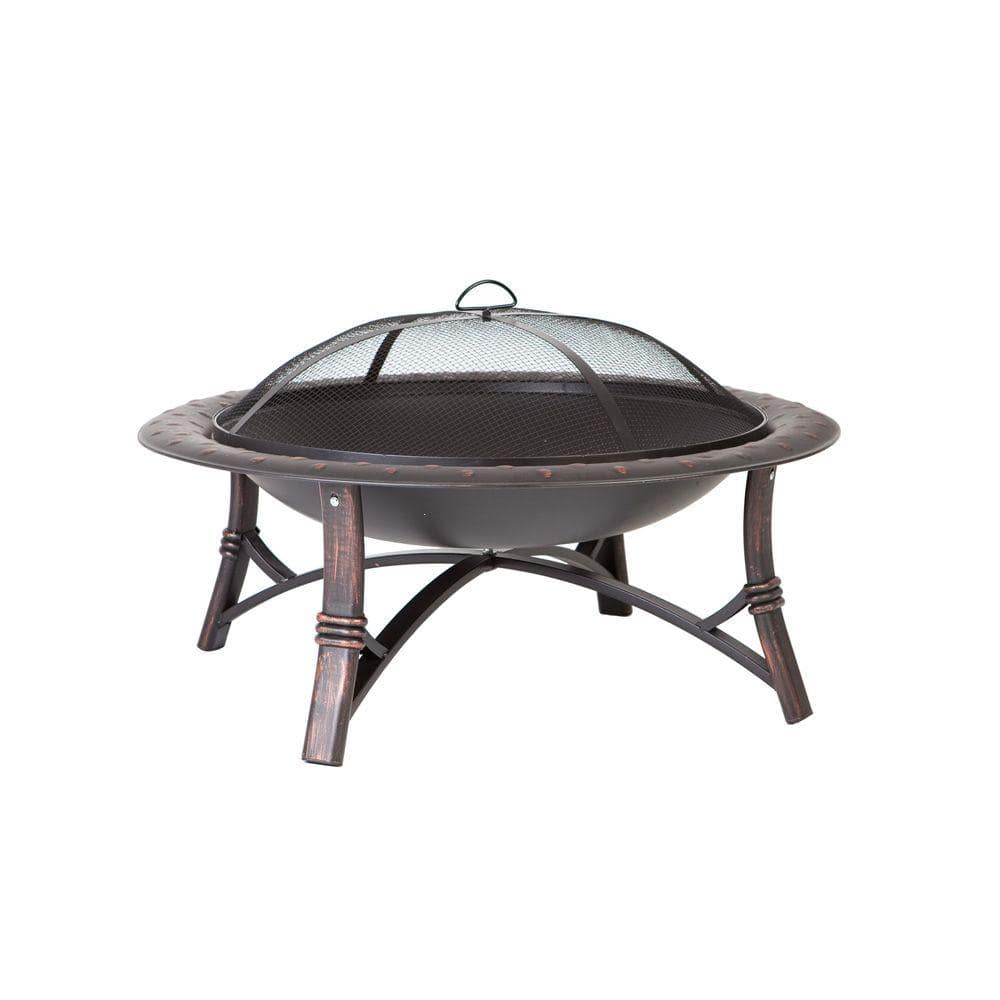 Round Steel Fire Pit In Brushed Bronze, Red Ember Augusta Fire Pit