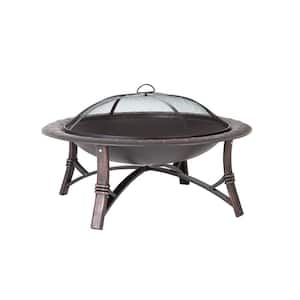 Roman 35 in. Round Steel Fire Pit in Brushed Bronze