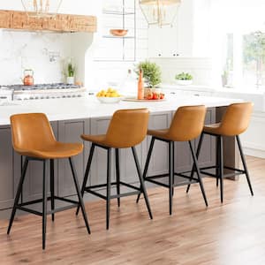 36.6 in. Whiskey Brown 26 in.H Low Back Metal Frame Cushioned Counter Height Bar Stool with Faux Leather seat (Set of 4)