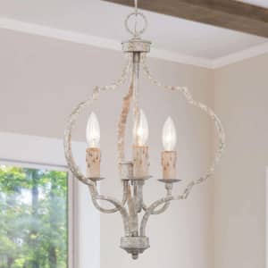 Rustic White/Grey French Country Candlestick Chandelier 3-Light Modern Lantern Globe Cage Pendant Island Chandelier