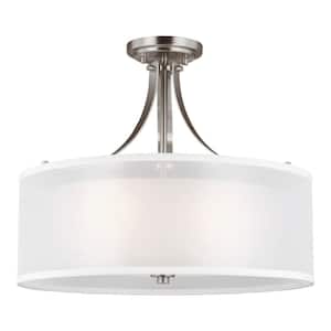 Elmwood Park 19 in. 3-Light Brushed Nickel Semi-Flush Mount with Satin Etched Glass Shade