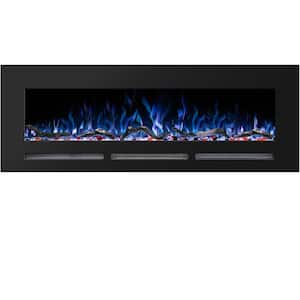60 in. Electric Fireplace Insert with Adjustable Flame Colors, Thermostat, Recessed and Wall Mounted, Black