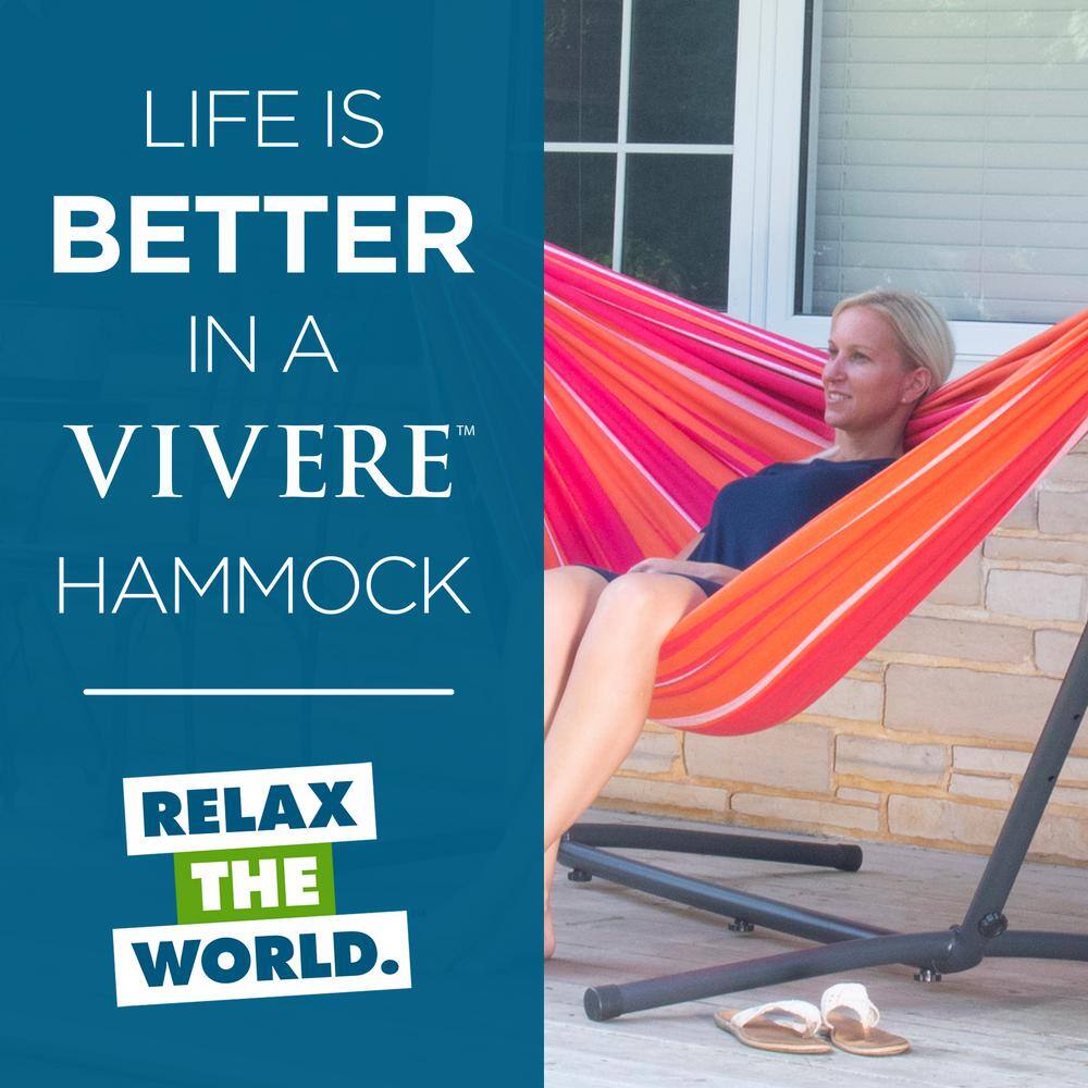 Vivere 9ft Red and Orange Cotton Double Hammock with Steel Stand
