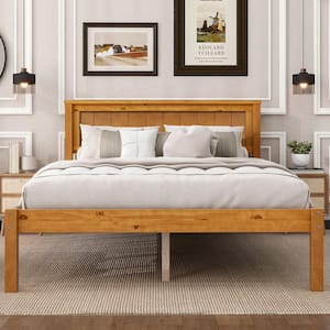 Modern Oak (Brown) Wood Frame Full Size Platform Bed with Headboard, Additional Support Slats Legs