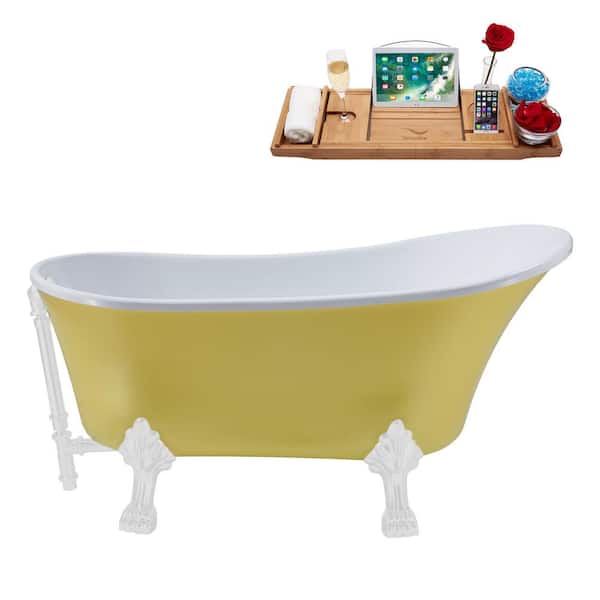 Streamline 55 in. Acrylic Clawfoot Non-Whirlpool Bathtub in Matte Yellow With Glossy White Clawfeet And Glossy White Drain