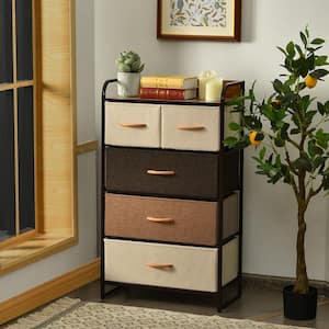 5-Drawer Cream Dresser Storage with Wooden Top 39 in. x 23 in. x 11.5 in.