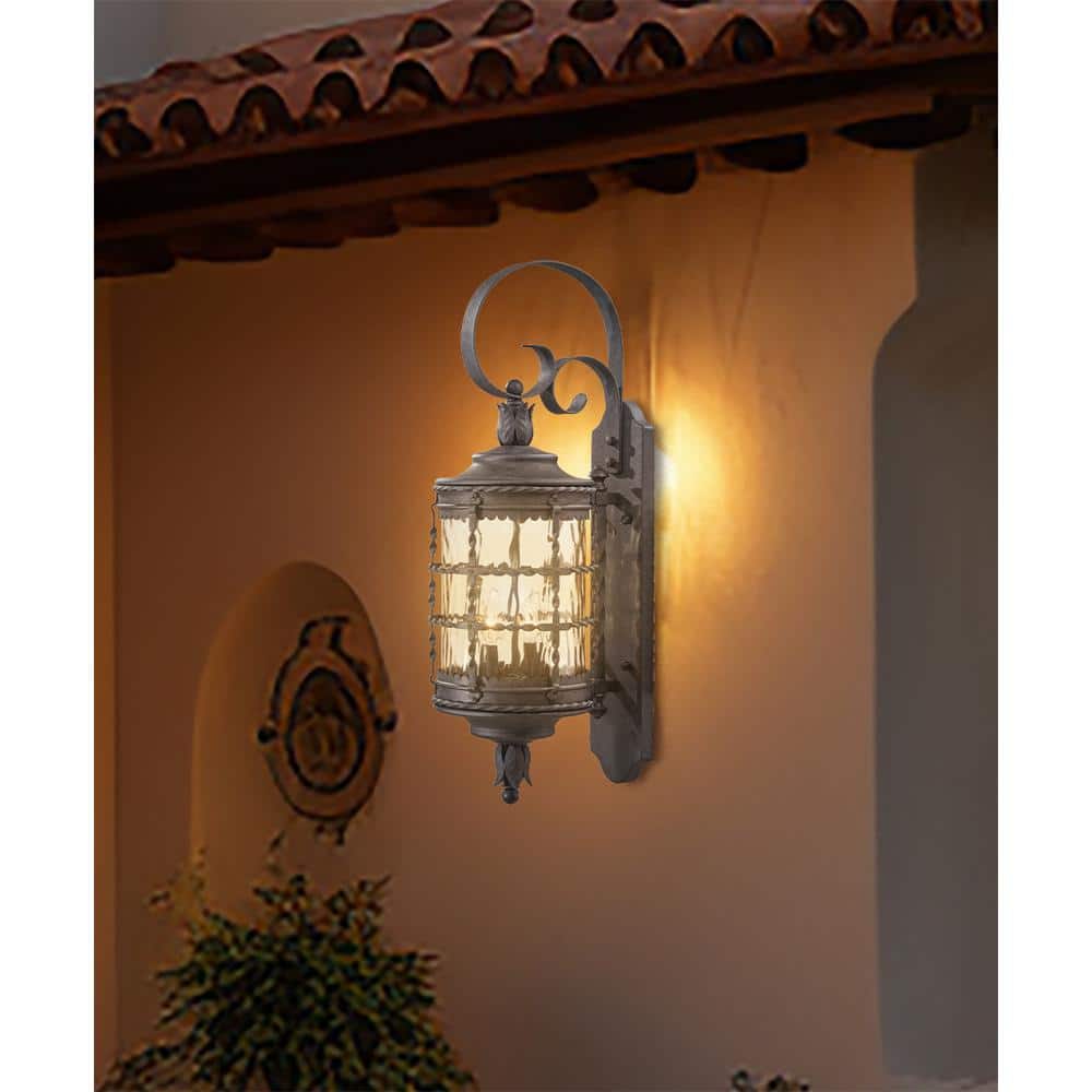 Spanish Iron 2-Light Outdoor Wall Lantern with Champagne Glass