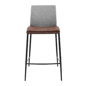 Charlie 25.6 in. Brown Low Back Metal Counter Stool with Fabric Seat Set of Two