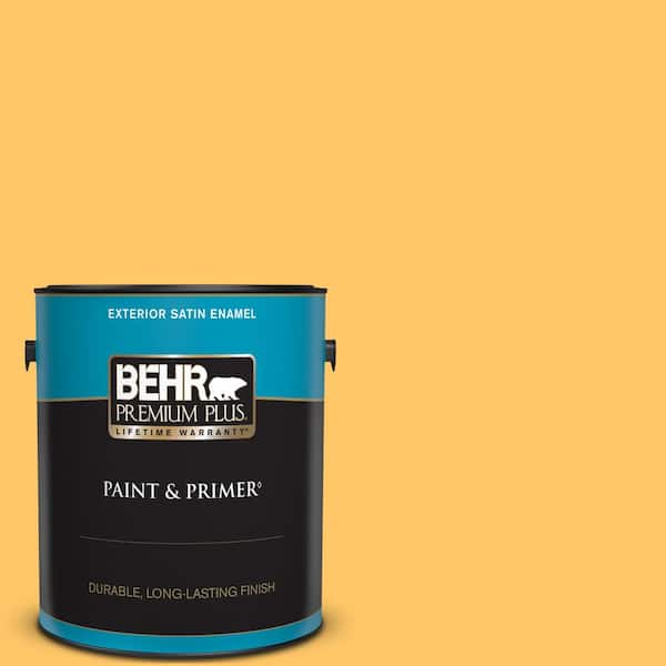 BEHR PREMIUM PLUS 1 gal. Home Decorators Collection #HDC-SP16-05 Daffodil Satin Enamel Exterior Paint & Primer