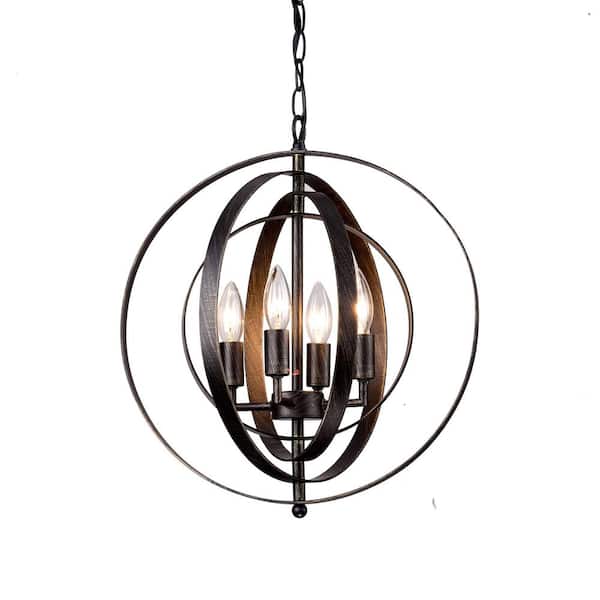 Betisa 17.7 in. Dia Antique Black Iron 4-Light Orb Chandelier