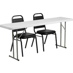 72 in. Black Plastic Tabletop Vinyl Seat Folding Table and Chair Set