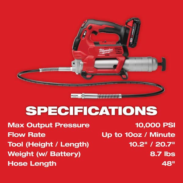 M18 18-Volt Lithium-Ion Cordless Grease Gun 2-Speed with (1) 1.5Ah Batteries, Charger, Tool Bag M18 18-Volt Lithium-Ion Cordless Grease Gun 2-Speed with (1) 1.5Ah Batteries, Charger, Tool Bag