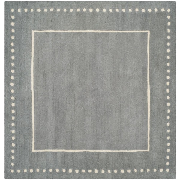 Bella Silver/Ivory Doormat 3 ft. x 3 ft. Dotted Border Square Area Rug
