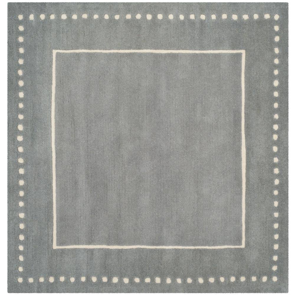 Hand-Tufted Silver and Ivory Wool 5' Square Area Rug