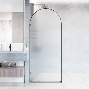 Arden 34 in. W x 78 in. H Frameless Fixed Shower Screen Door in Matte Black with 3/8 in. (10mm) Fluted Glass