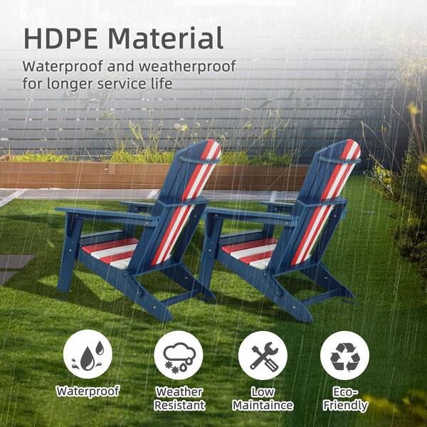 Aoodor Red/White/Blue Rakesh Plastic Folding Adirondack Chair (Set