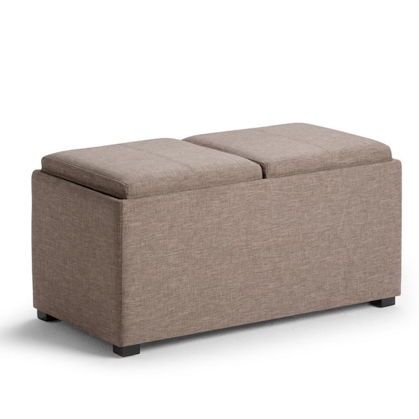 Simpli Home Avalon 35 in. Contemporary Storage Ottoman in Fawn Brown Linen Look Fabric