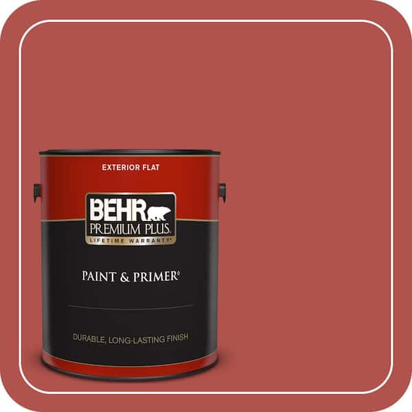 BEHR PREMIUM PLUS 1 gal. #BIC-48 Fortune Red Flat Exterior Paint & Primer