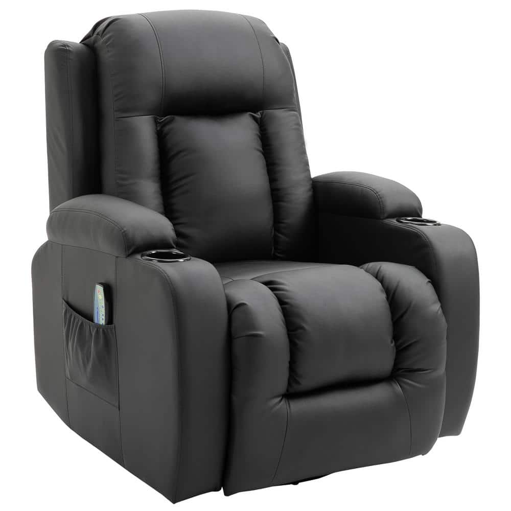 HOMCOM Luxury Faux Leather Heated Vibrating Point Massage Recliner Chair  with 360° Swivel and Remote, Black 700-088V81BK The Home Depot