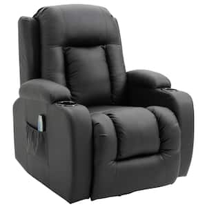 Luxury Faux Leather Heated Vibrating 8 Point Massage Recliner Chair with 360° Swivel and Remote, Black