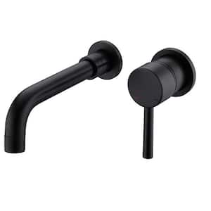 Single Handle Wall Mounted Bathroom Faucet with Drain Kit Included in Matte Black