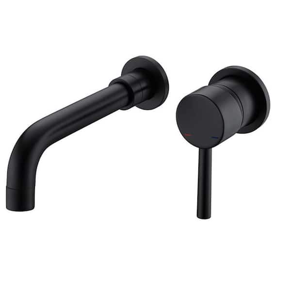 Lukvuzo Single Handle Wall Mounted Bathroom Faucet with Drain Kit Included in Matte Black