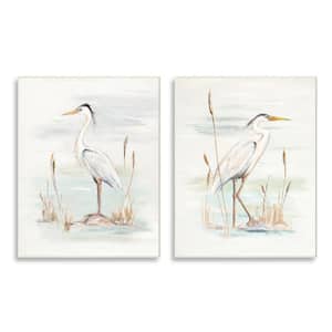 Elegant Heron Birds Cattails Plants In Water Painting Design By Patricia Pinto Unframed Animal Art Print 15 in. x 10 in.