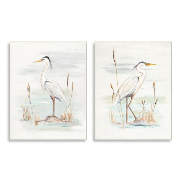 The Stupell Home Decor Collection Elegant Heron Birds Cattails Plants In Water Painting Design By Patricia Pinto Unframed Animal Art Print 15 in. x 10 in.