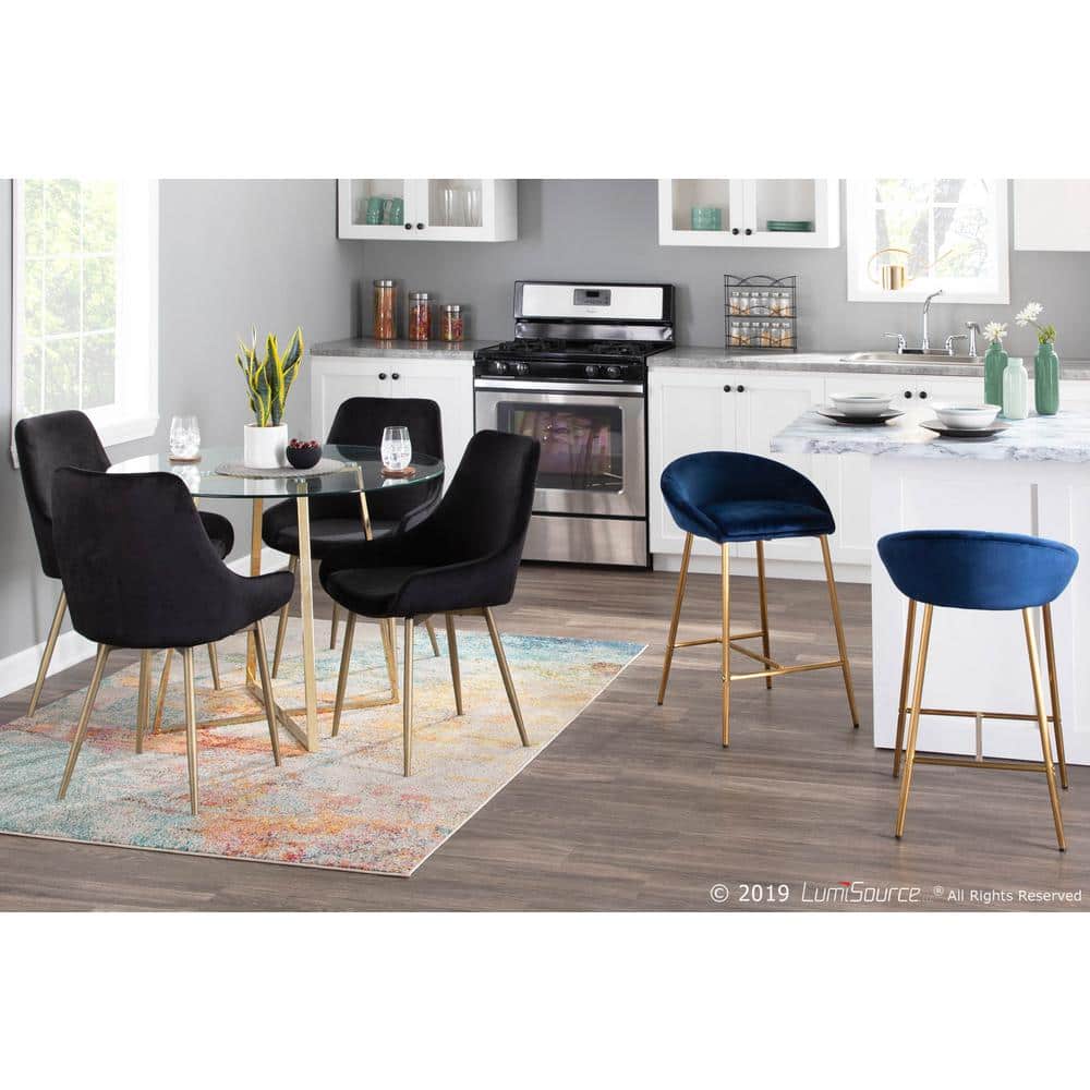 Elegante 19" Gold Metal and Blue Velvet Glam Counter Stools