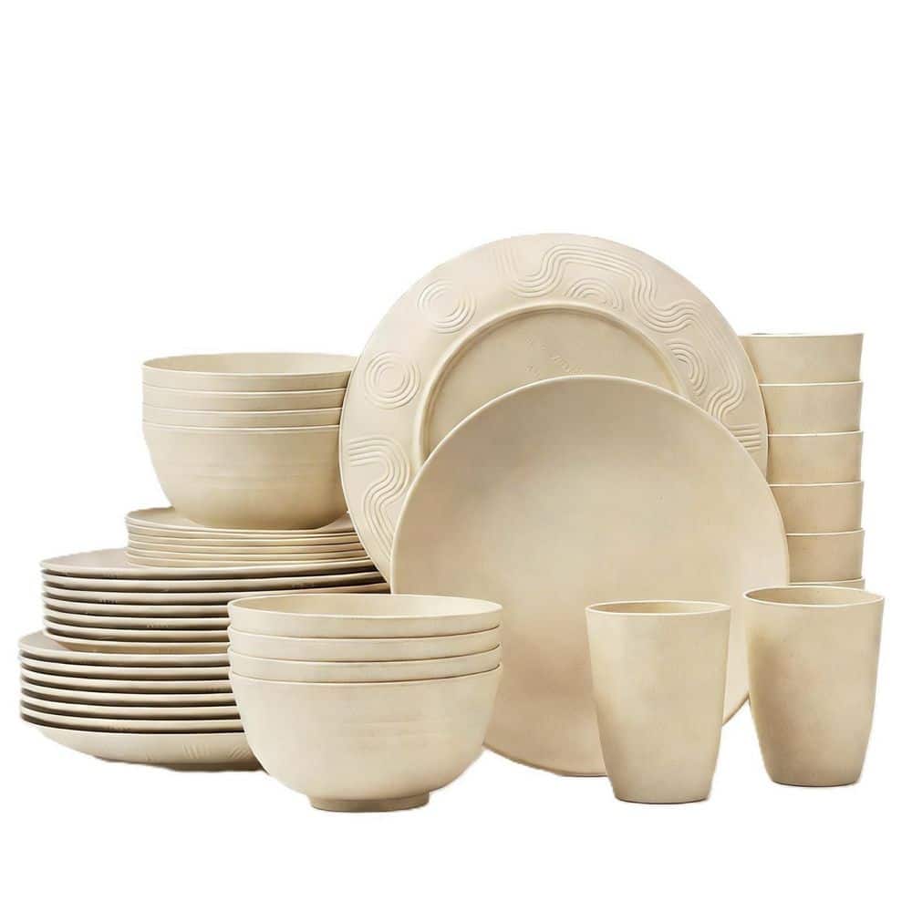 SUWAH Northern Plason & Maya Cream セット Numhew 40-Piece Beige Wheat Straw Dinnerware Set Service for 8