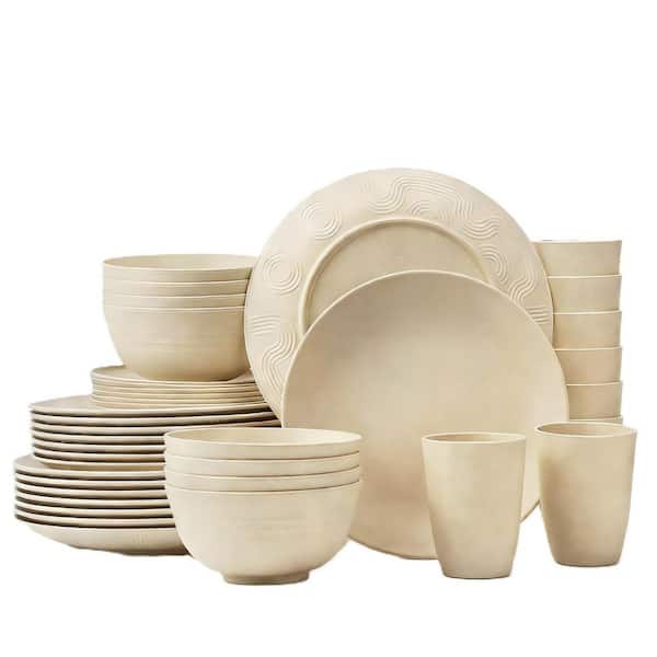 40-Piece Beige Wheat Straw Dinnerware Set Service for 8, Microwave & Dishwasher Safe Dish Set for Dinner, Outdoor