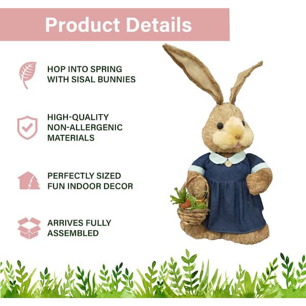 Fraser Hill Farm 34 in. Easter Sisal Mrs. Bunny with Carrot Basket Figurine  FHSPBNNY034-BRW1 - The Home Depot