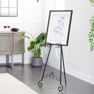 46 in. Black Metal Large Free Standing Adjustable Display Stand 3 Tier Scroll Easel with Chain Support
