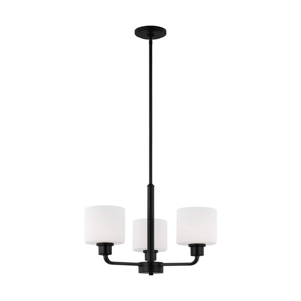Midnight Black 3-Light Mini Drum Chandelier with Etched Glass