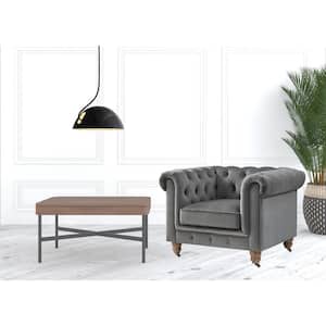 Amelia 30.3 in. Dark Gray Velvet Arm Chair with Tufted Cushions