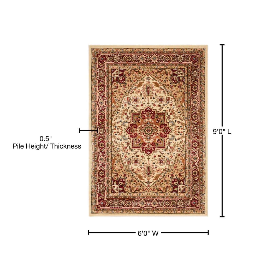 Ivory and Red Floral 6' x 9' Synthetic Area Rug