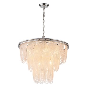 Krall 10-Light 3-Tiered Modern Glam Chrome Drum Crystal Chandelier for Dining Room with Crystal Beads