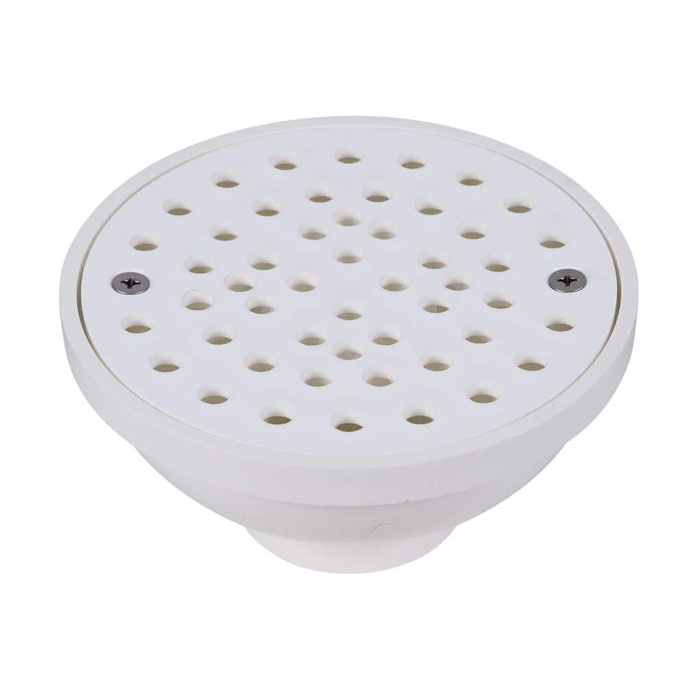White Plastic Floor Drain Cover - 6-1/8 with Tabs