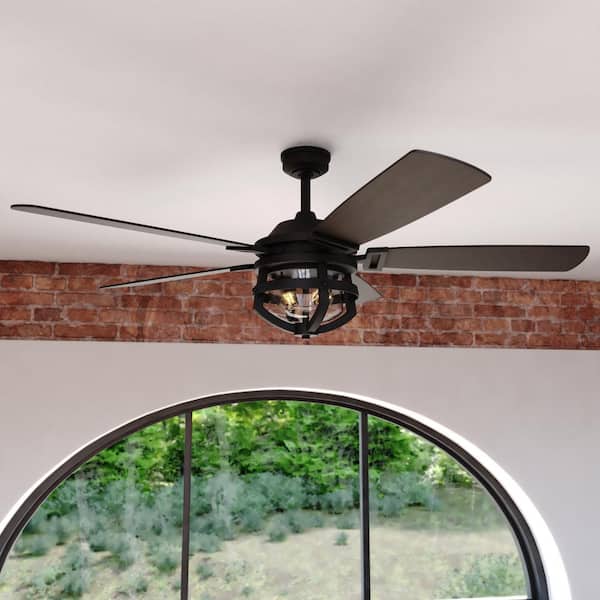 Barnes 54 in. Indoor Outdoor Matte Black Modern Farmhouse Ceiling Fan with LED Light Kit and Remote