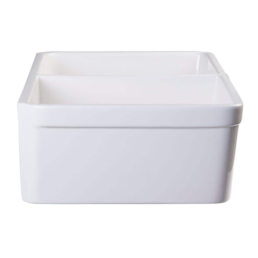 32'' White Double Bowl Fireclay Farmhouse Kitchen Sink