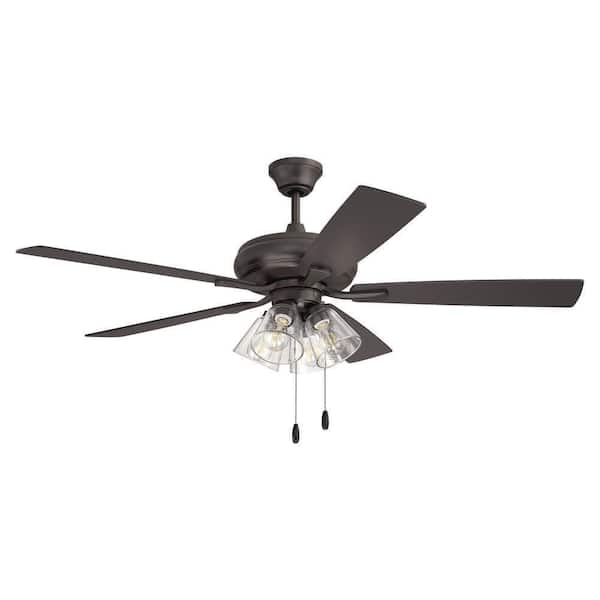 4-Light 52 in. Classic Bronze Finish Espresso/Walnut Blades Angled Mount Standard Ceiling Fan w/ LED Bulbs Included