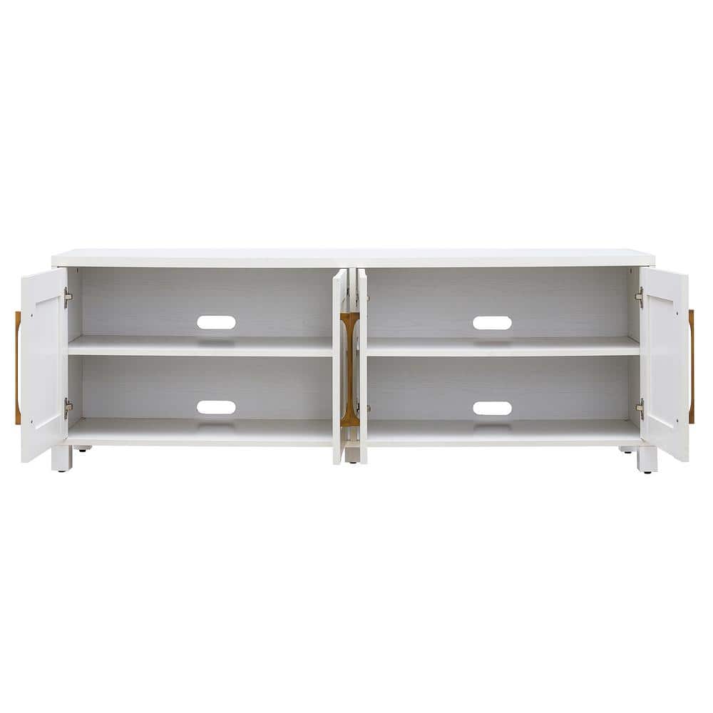 White MDF Rectangular TV Stand with Cabinets
