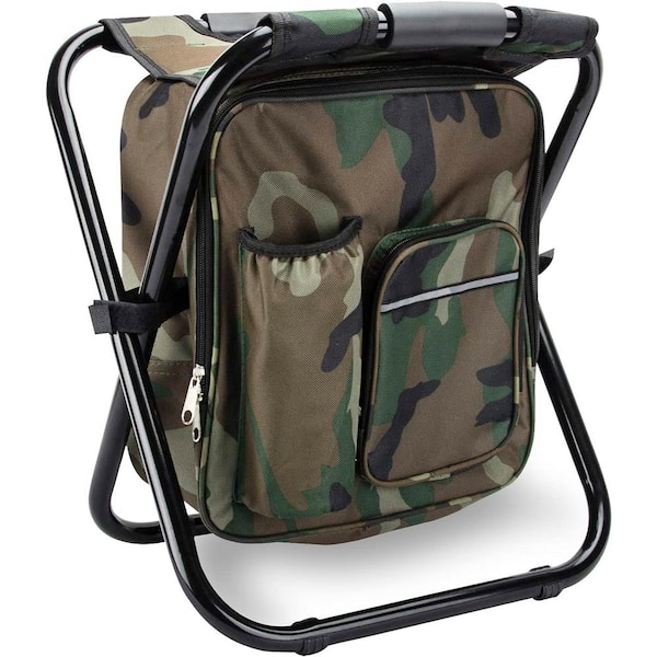 Angel Sar Camouflage Metal Folding Stool Backpack Insulated Cooler