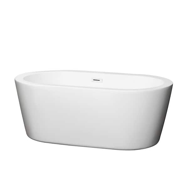 Wyndham Collection Mermaid 60 in. Acrylic Flatbottom Bathtub in White with Shiny White Trim