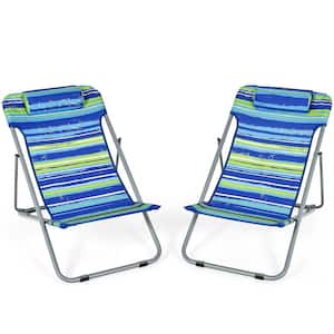 Beach Chair Portable 3-Position Lounge Chair with Headrest Blue (Set of 2)