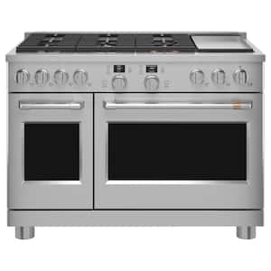48 in. 8.25 cu. ft. Smart Double Oven Dual Fuel Range with Self-Cleaning Convection Oven in Stainless Steel