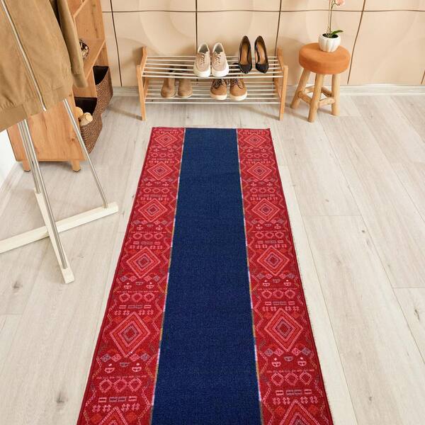 Long Stair Carpet Hallway Runner Red Transitional Patchwork Hall Stair Runners 