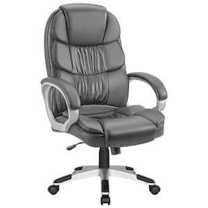Gray Big and High Back Office Chair, PU Leather Executive Computer Chair with Lumbar Support